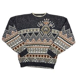 Vintage Sears Mens Store Southwestern Geometric Crewneck Sweater M Chunky Grunge